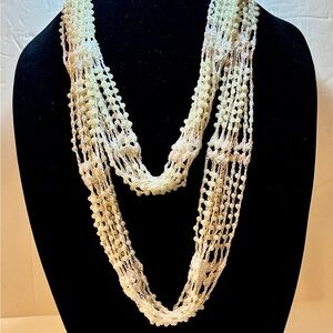 Vintage Crocheted White Faux Pearl Necklace/Scarf/Infinity Wrap Soft To Touch